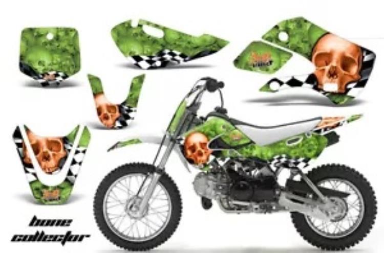 ダートバイクグラフィックキットデカールラップスズキ DRZ110 RM65 2002-2009 BONES ORG GRN Dirt Bike Graphics Kit Decal Wrap For Suzuki DRZ110 RM65 2002-2009 BONES ORG GRN 【並行輸入品】