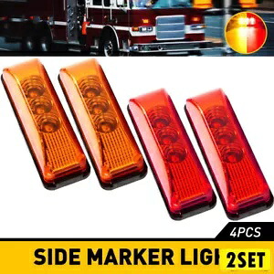 2セット アンバーレッド RV トラック トレーラー 4インチ 3-LED サイド マーカー ライト インジケーター ランプ 水 2SET Amber Red RV Truck Trailer 4\
