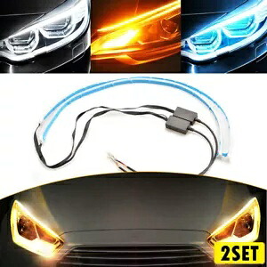 4x 60CM フレキシブル LED DRL フロー ターンシグナル ヘッドライト ストリップ ライトブルー アンバー ホワイト 4x 60CM Flexible LED DRL Flow Turn Signal Headlight Strip Light Blue Amber White 【並行輸入品】