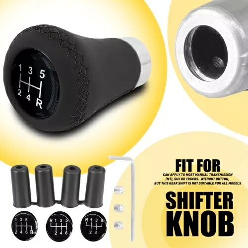 黒革 5 速マニュアル車のギアスティックシフターシフトノブレバーユニバーサル Black Leather 5 Speed Manual Car Gear Stick Shifter Shift Knob Lever Universal 【並行輸入品】