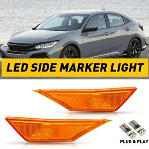 2016-2021 ホンダ シビック フロントフェンダーサイドマーカーライトセット RH LH LED 電球付き For 2016-2021 HONDA CIVIC Front Fender Side Marker Light Set RH LH W/ LED Bulbs 【並行輸入品】