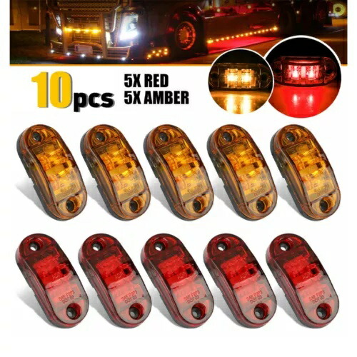 5x アンバー+ 5x レッド LED 車 トラック トレーラー オーバル RV 2.5 インチ サイド クリアランス マーカー ライト 5x Amber+ 5x Red LED Car Truck Trailer Oval RV 2.5\