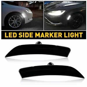 2015-2017 クライスラー 200 スモーク 2 個レンズフロント LED サイドマーカーライトホワイト For 2015-2017 Chrysler 200 Smoked 2PCS Lens Front LED Side Marker Lights White 【並行輸入品】