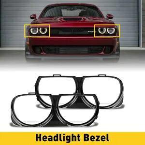 LH & ヘッドライトフロント RH ベゼルランプトリムカバーセット 2015-2021 ダッジチャレンジャー用 LH & Headlight Front RH Bezel Lamp Trim Cover Set For 2015-2021 Dodge Challenger 【並行輸入品】