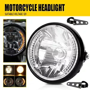 アンバーヘッドライト ブラックブラケットネジ付き 7インチのほとんどのオートバイに対応 Amber Headlight w/ Black Brackets Screws For Most of the Motorcycle with 7\\\