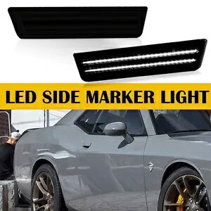 スモークレンズフェンダーリアサイドホワイトマーカーライト LED 08-2014 ダッジチャレンジャー用 Smoke Lens Fender Rear Side White Marker Lights LED For 08-2014 Dodge Challenger 【並行輸入品】