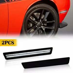 スモークホワイト LED サイドライトマーカー 2015-22 ダッジ チャレンジャー リアバンパーランプ用 SMOKED White LED Side Light Marker For 2015-22 Dodge Challenger Rear Bumper Lamp 【並行輸入品】