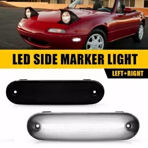 2x スモークフロント/リアホワイト LED サイドマーカーライトマツダ MX-5 MIATA 1990-2005 2x Smoke Front / Rear White LED Side Marker Light FOR MAZDA MX-5 MIATA 1990-2005 【並行輸入品】