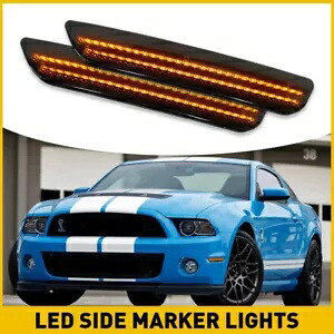 2XフロントサイドバンパーマーカースモークライトレンズアンバーLEDフォードマスタング2010-2014用 2XFront Side Bumper Marker Smoke Light Lens Amber LED For Ford Mustang 2010-2014 【並行輸入品】