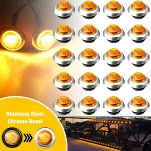 20X 3/4 インチ ラウンド アンバー LED サイド マーカー ライト トラック トレーラー用 Stailness ベース付き 20X 3/4\