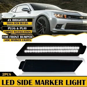 LED フロントサイドマーカーライト 10-15 シボレーカマロ用スモークホワイトストリップランプ LED Front Side Marker Lights For 10-15 Chevrolet Camaro Smoked White Strip Lamps 【並行輸入品】