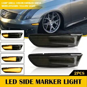 ペア LED アンバー フロント サイド バンパー マーカー ライト 03-07 インフィニティ G35 クーペ スモーク用 Pair LED Amber Front Side Bumper Marker Light For 03-07 Infiniti G35 Coupe Smoke 【並行輸入品】