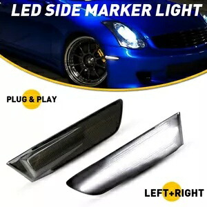 白色 LED サイドマーカーライト フェンダーランプ スモークレンズ 03-07 インフィニティ G35 クーペ用 White LED Side Marker Light Fender Lamp Smoked Lens For 03-07 Infiniti G35 Coupe 【並行輸入品】