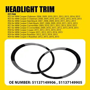 ヘッドライト トリム リング 左右 ミニ クーパー R55 R56 R57 2007-2015 ブラック Headlight Trim Ring Left & Right for Mini Cooper R55 R56 R57 2007-2015 Black 【並行輸入品】