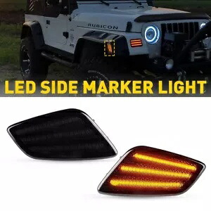 ペア LED サイドシグナルマーカー ライト 97-06 ジープラングラー TJ スモークランプコーナー用 Pair LED Side Signal Marker For Lights 97-06 Jeep Wrangler TJ Smoke Lamps Corner 【並行輸入品】