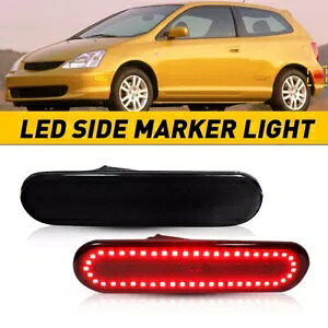 2x スモークレッド LED リアバンパーサイドマーカー ライト 44962 ホンダ シビック Si EP3 3DR 用 2x Smoke Red LED Rear Bumper Side Marker For Lights 44962 Honda Civic Si EP3 3DR 【並行輸入品】