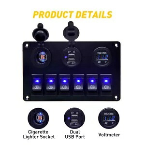 マリンボートパネルスイッチ防水6ギャング12VロッカースイッチパネルデュアルUSB付き Marine Boat Panel Switch Waterproof 6 Gang 12V Rocker Switch Panel with Dual USB 【並行輸入品】
