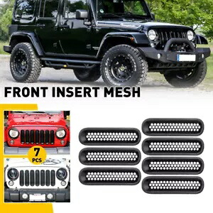 7 * ラングラージープ 2007-2018 JK JKU フロントブラックインサートメッシュグリルトリムカバー 7* For Wrangler Jeep 2007-2018 JK JKU Front Black Insert Mesh Grille Trim Cover 【並行輸入品】