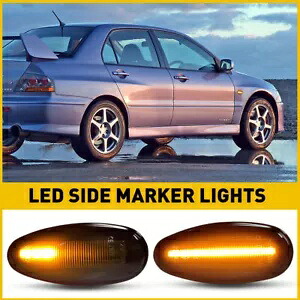 2X スモーク LED サイドライトマーカー ターンシグナルランプ 2001-2006 三菱ランサー用 2X Smoke LED Side Light Marker Turn Signal Lamp For 2001-2006 Mitsubishi Lancer 【並行輸入品】