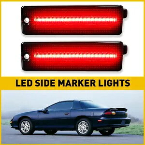 1993-2002 2x カマロ シボレー スモークレッド リア LED バンパー サイド マーカー ライト ランプに適合 Fit 1993-2002 2x Camaro Chevy Smoked Red Rear LED Bumper Side Marker Lights Lamp 【並行輸入品】