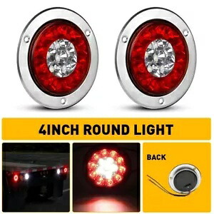 2X 4インチ ラウンド トラック トレーラー 赤/白 16 LED ブレーキ ストップ ターン シグナル テール ライト 2X 4in Round Truck Trailer Red/White 16-LED Brake Stop Turn Signal Tail Lights 【並行輸入品】