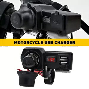 オートバイハンドルバーデュアル USB 充電器シガーライターソケット LED 電圧計付き Motorcycle Handlebar Dual USB Charger Cigarette Lighter Socket W/ LED Voltmeter 【並行輸入品】