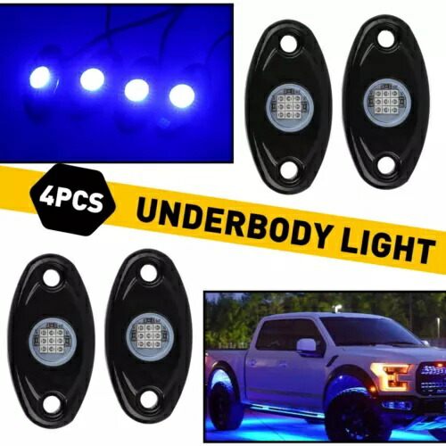 ジープ オフロード トラック UTV ATV ボート用 4 ポッド LED ロック アンダーボディ ホイール ライト ブルー 4 Pods LED Rock Underbody Wheel Lights For Jeep Offroad Truck UTV ATV Boat Blue 【並行輸入品】