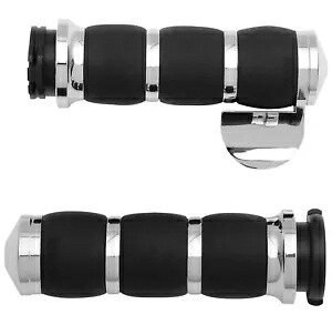 エイボン ベルベット エア クロム/ブラック ハンドルバー グリップ スロットル ボス付き (AIR-93-BOSS) Avon Velvet Air Chrome/Black Handlebar Grips w/Throttle Boss (AIR-93-BOSS) 【並行輸入品】