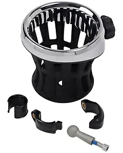 Ciro クロム/ブラック ドリンクホルダー ブラック 7/8 インチ & 1 インチ ハンドルバー マウント付き (50413) Ciro Chrome/Black Drink Holder w/Black 7/8\