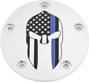 カスタム彫刻スパルタンブルーラインポイントカバークローム #LE02-04 ハーレーツインカム Custom Engraving Spartan Blue Line Points Cover Chrome #LE02-04 Harley Twin Cam 【並行輸入品】