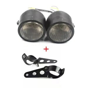 スモークツインヘッドライトオートバイダブルデュアルランプブラケット付きストリートユニバーサル Smoke Twin Headlight Motorcycle Double Dual Lamp W/ Bracket Street Universal 【並行輸入品】