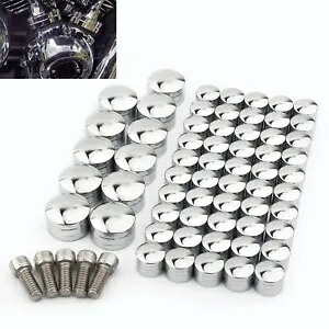 ハーレー ソフテイル ファットボーイ スリム用 61 個 クローム エンジン トッパー ボルト スクリュー カバー キャップ 61pcs Chrome Engine Topper Bolt Screw Cover Caps For Harley Softail Fatboy Slim 【並行輸入品】
