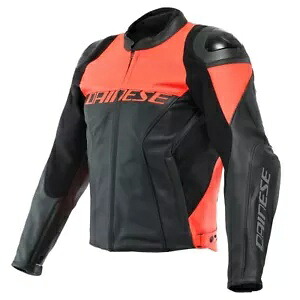 Dainese Racing 4 メンズ 穴あきレザー オートバイ ジャケット ブラック/フルオ レッド Dainese Racing 4 Mens Perforated Leather Motorcycle Jacket Black/Fluo Red 【並行輸入品】