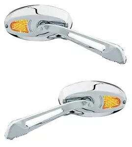 Kuryakyn ターンシグナルミラー フラットガラス LED クロームアンバー付き Kuryakyn Turn Signal Mirrors With Flat Glass LED Chrome Amber 【並行輸入品】｜カスタムパーツ WORLD倉庫