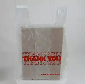 ありがとうTシャツバッグ 9.5インチ x 6インチ x 18インチ ホワイトプラスチックショッピングバッグ 2,000枚 THANK YOU T-SHIRT BAGS 9.5\