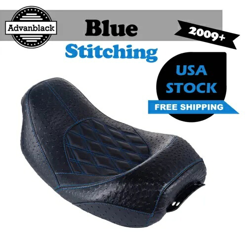 Advanblack Quest ロープロファイル ブルー ステッチ ライダー シート 09 以降のハーレーダビッドソンに適合 Advanblack Quest Low Profile Blue Stitiching Rider Seat Fits 09+ Harley Davidson 【並行輸入品】｜カスタムパーツ WORLD倉庫