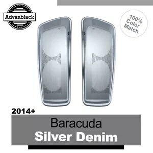 バラクーダ シルバー デニム デュアル 6x9 インチ サドルバッグ スピーカー蓋 2014+ ハーレー用 Barracuda Silver Denim Dual 6x9 inch Saddlebag Speaker Lid For 2014+ Harley 【並行輸入品】