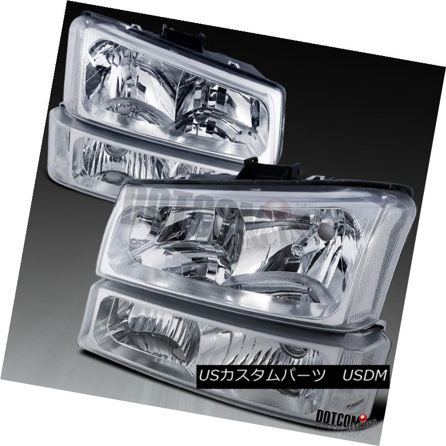 ヘッドライト 2003-2006 Chevy Silverado Crystal Clear Headlights w/ Bumper Lamps Left+Right 2003-2006シボレーシルバラードクリスタルクリアヘッドライト（バンパーランプ付き）左+右 【並行輸入品】