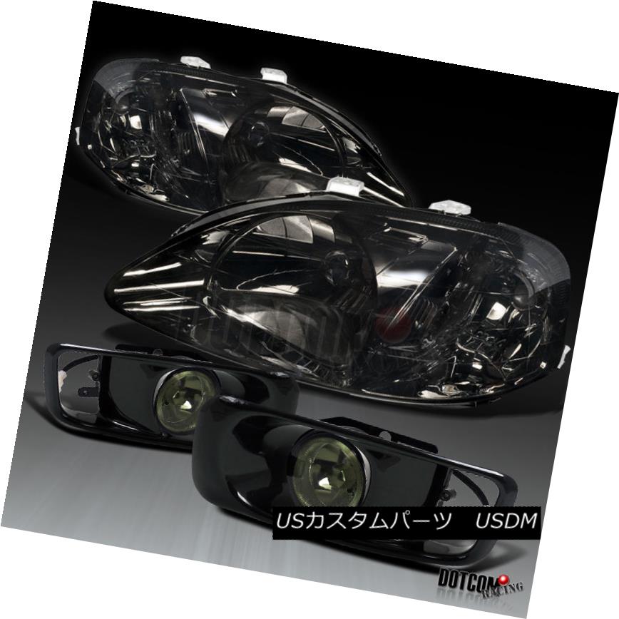 ヘッドライト Smoke For 1999-2000 Honda Civic Crystal Headlights+Front Bumper Fog Lamps 4PC スモーク1999-2000ホンダシビッククリスタルヘッドライト+の ntバンパーフォグランプ4PC 【並行輸入品】