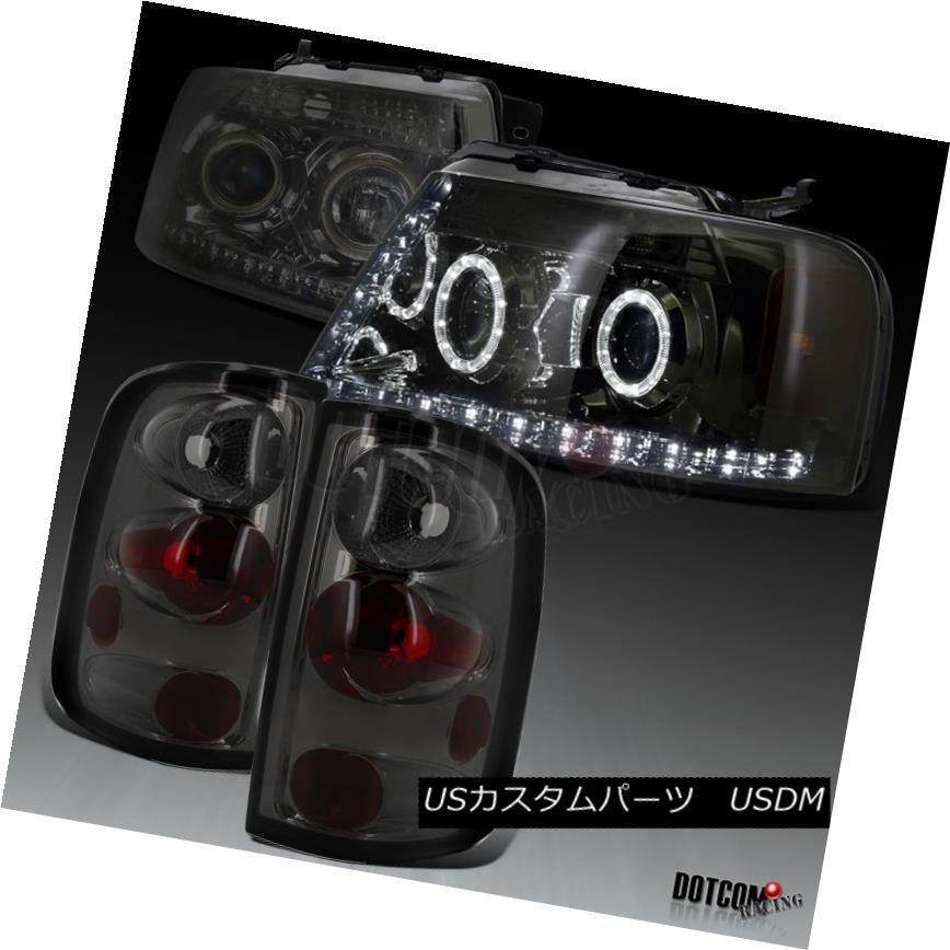ヘッドライト Ford 2004-2008 F150 Pickup Dual Halo LED Projector Headlights+Smoke Tail Lamps フォード2004-2008 F150ピックアップデュアルハローLEDプロジェクターヘッドライト+スモーキー keテールランプ 【並行輸入品】