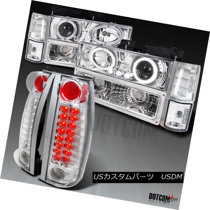 ヘッドライト Chrome 94-98 GMC C/K 1500 Halo Projector Headlights+Bumper Corner LED Tail Lamps Chrome 94-98 GMC C / K 1500ハロープロジェクターヘッドライト+ Bum 1コーナーLEDテールランプ 【並行輸入品】