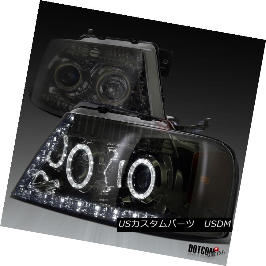 ヘッドライト 2004-2008 Ford F150 Pickup Chrome Smoke Halo Headlights R8 Style LED Strip DRL 2004-2008フォードF150ピックアップクロームスモークハローヘッドライトR8スタイルLEDストリップDRL 【並行輸入品】