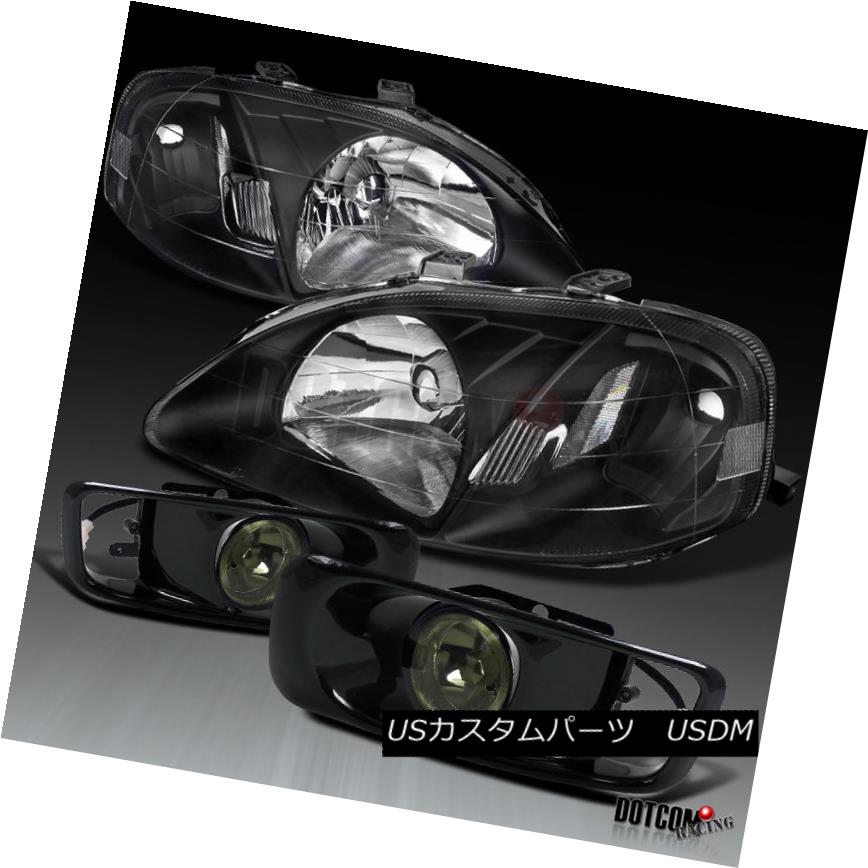 ヘッドライト Honda For 1999-2000 Civic 2/3/4Dr Black Headlights+Smoke Bumper Fog Lamps Pair ホンダ1999-2000シビック2/3 / 4Drブラックヘッドライト+スモーク keバンパーフォグランプペア 【並行輸入品】