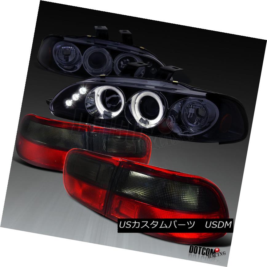 ヘッドライト Glossy Black For 1992-1995 Civic 2/4Dr Halo Projector Headlights+Red Smoke Tail グロスブラック1992-1995シビック2/4Drハロープロジェクターヘッドライト+レッドスモークテール 【並行輸入品】