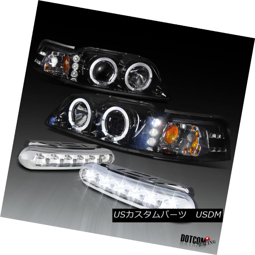 ヘッドライト Piano Black 99-04 Mustang Halo Projector Headlights+LED DRL Daytime Fog Lamps ピアノブラック99-04 Mustang Haloプロジェクターヘッドライト+ LED DRL昼間フォグランプ 【並行輸入品】