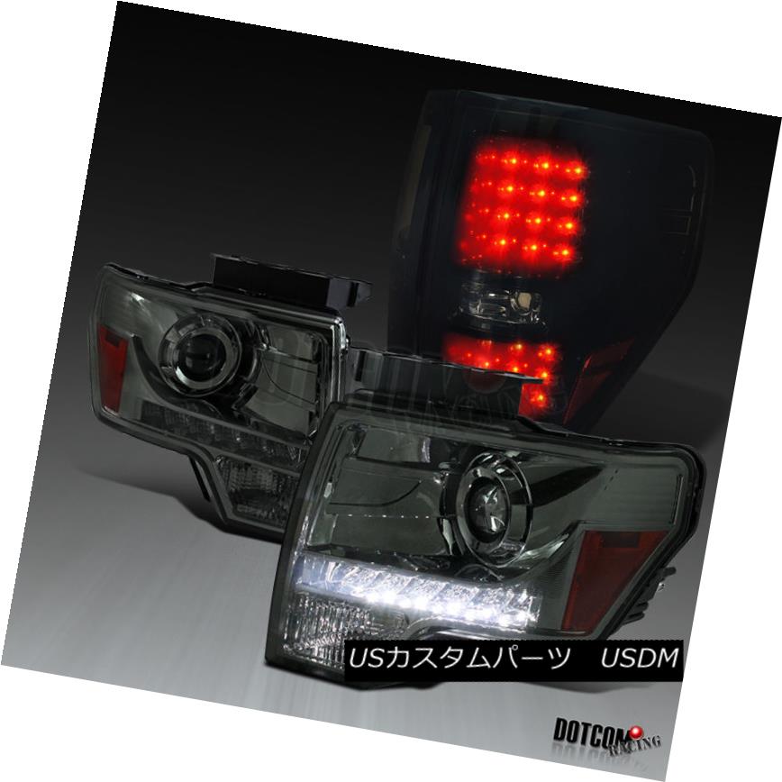 ヘッドライト 09-14 F150 Smoke LED DRL Strip Projector Headlights+Glossy Black LED Tail Lamps 09-14 F150スモークLED DRLストリッププロジェクターヘッドライト+グロー ssyブラックLEDテールランプ 【並行輸入品】