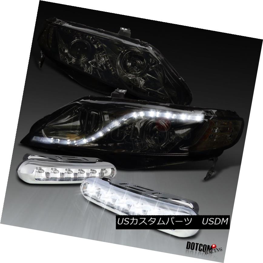 ヘッドライト 06-11 Civic 4Dr Smoke LED Strip Projector Headlights W/ White DRL Fog Lamps 06-11シビック4DrスモークLEDストリッププロジェクターヘッドライトW /ホワイトDRLフォグランプ 【並行輸入品】