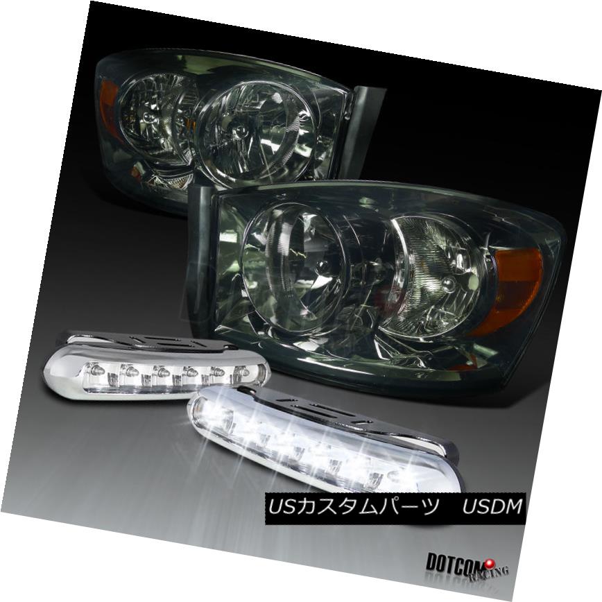 ヘッドライト Smoke 06-08 Dodge RAM Crystal Headlights W/O Amber Bar+LED DRL Fog Strips Lamps 煙06-08ダッジRAMクリスタルヘッドライトW / Oアンバーバー+ LED DRLフォグストリップランプ 【並行輸入品】