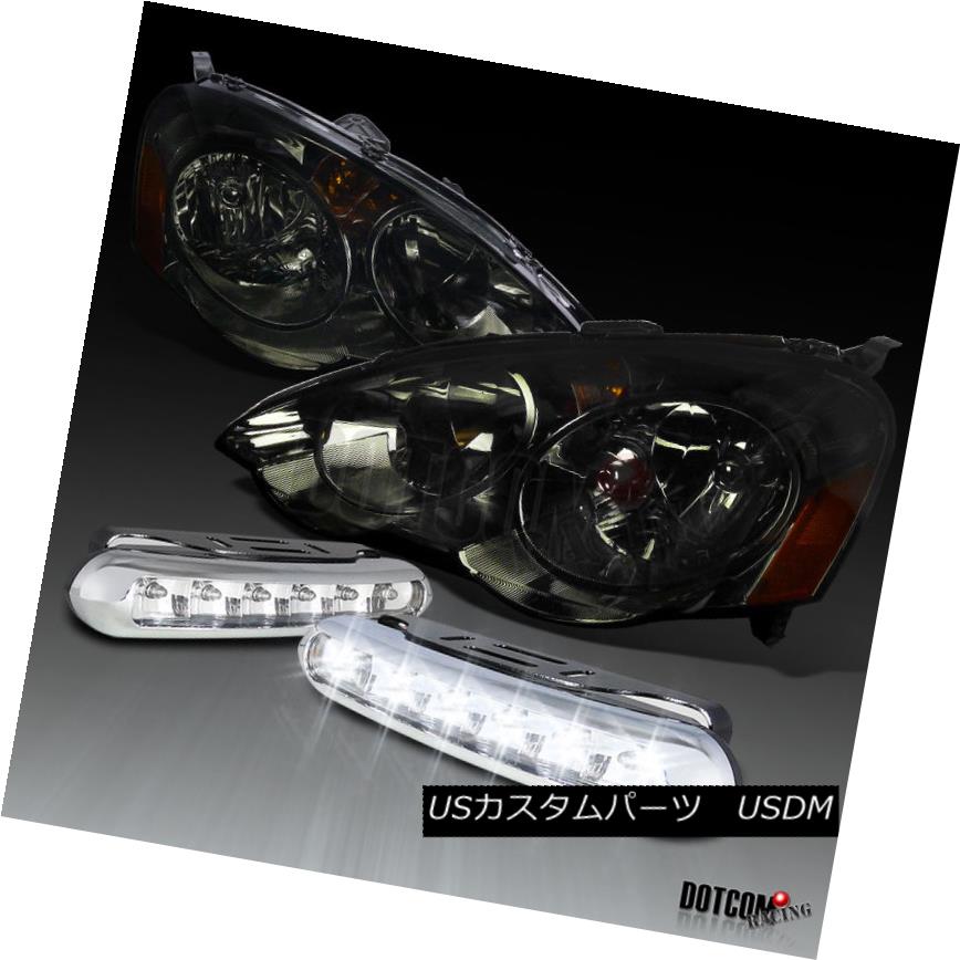 ヘッドライト 02-04 Acura RSX Smoke Headlights+LED DRL Bumper Fog Lamps 02-04アキュラRSXスモークヘッドライト+ LED DRLバンパーフォグランプ 【並行輸入品】
