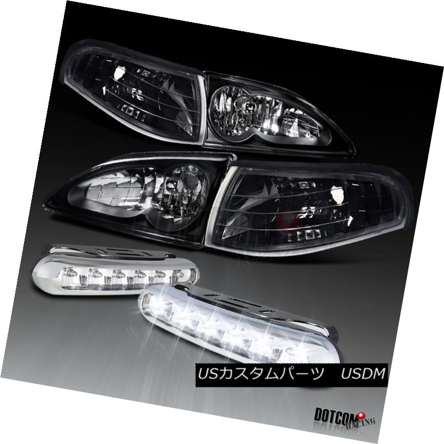 ヘッドライト 94-98 Ford Mustang Diamond Black Headlight+Corner Lights+Bumper LED Fog Lamp DRL 94-98フォードマスタングダイヤモンドブラックヘッドライト+コーン ライト+バンパーLEDフォグランプDRL 【並行輸入品】